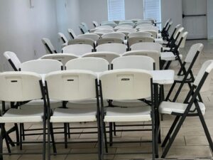 White Table 6 Foot and 6 Chairs