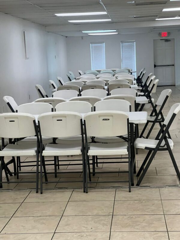 White Table 6 Foot and 6 Chairs